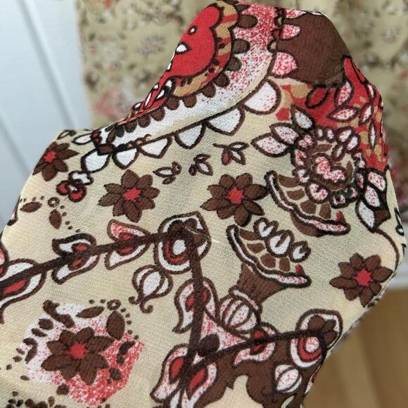 Bay Studio Women Short Sleeve Boho Hippie Fairy Midi Dress Sheer Brown Large - Picture 3 of 7